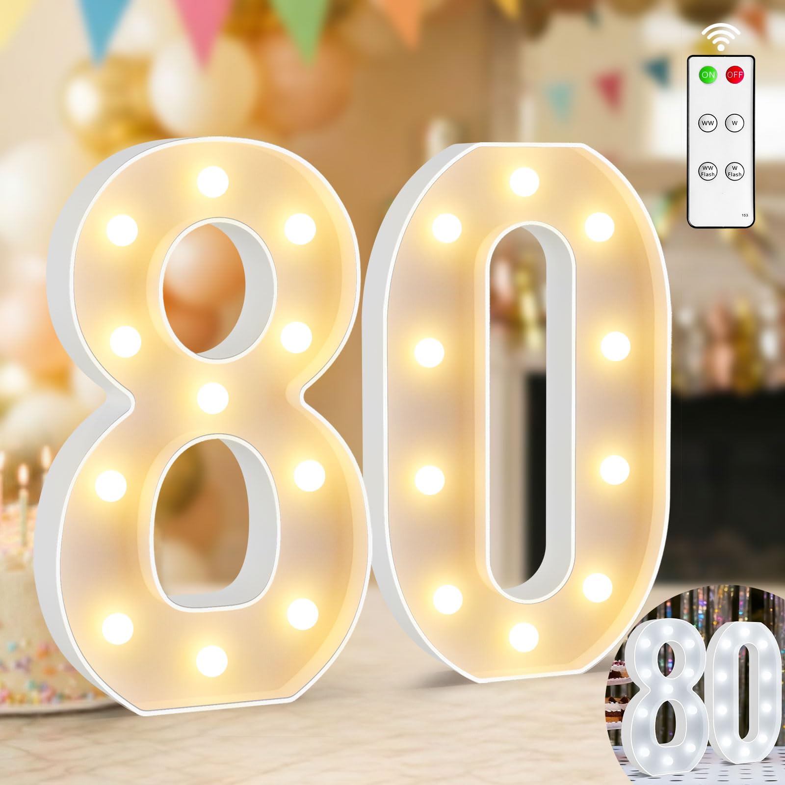 12.6 Inch Light Up Numbers, Warm White and Cool White Lighted Marquee Number with Remote, 80th Birthday Decoration for Women Men, Marquee Numbers 80 Sign for Party Backdrop Wedding Anniversary Decor — image 1