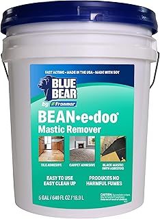 BLUE BEAR BEAN•e•doo Mastic Remover – Low-Odor, Soy-Based Adhesive & Carpet Glue Remover for Concrete – Removes Black Asbestos & Vinyl/Acrylic Mastics – Easy Cleanup – 5 Gal