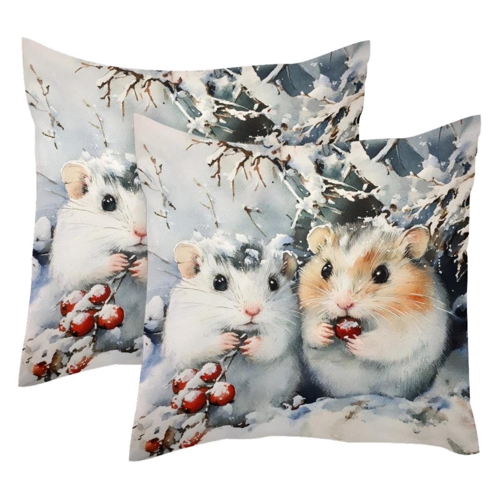 Housse de coussin hamsters d'hiver en velours pour canapé chaleureux