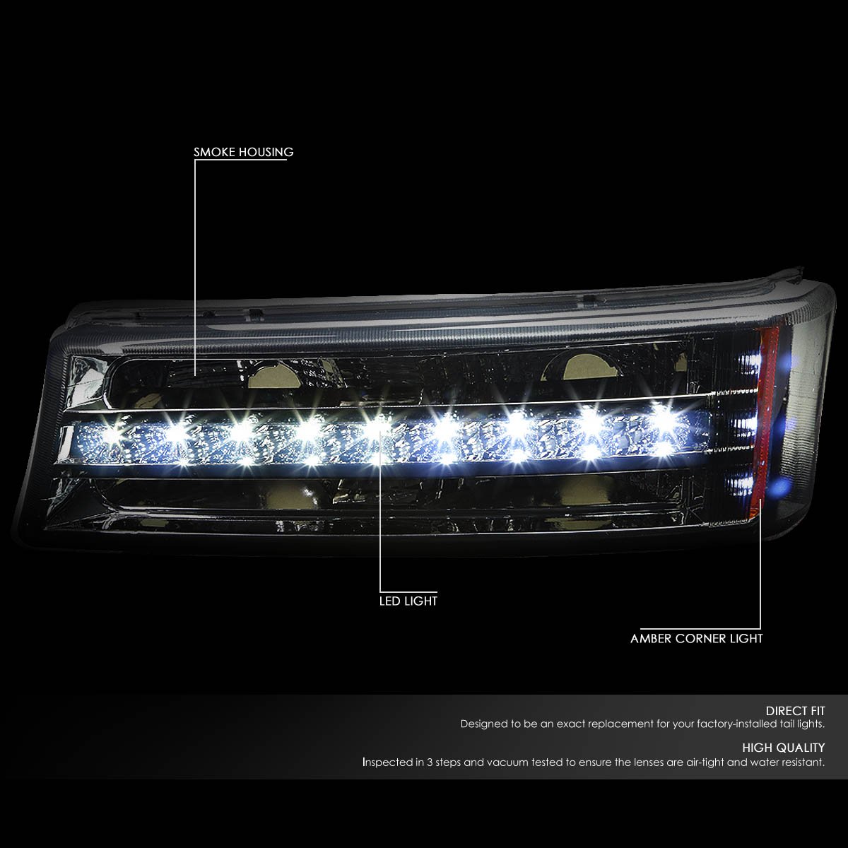 Auto Dynasty Pair LED DRL Stripe Smoked Housing Front Bumper Light Lamp Compatible with Chevy Silverado Avalanche 1500 2500 03-06