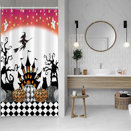 Miniatura 116 de Baocicco Juego de cortinas de ducha de fantasmas de Halloween, encantadores fantasmas de dibujos animados, divertidos trucos o tratos, cortinas de