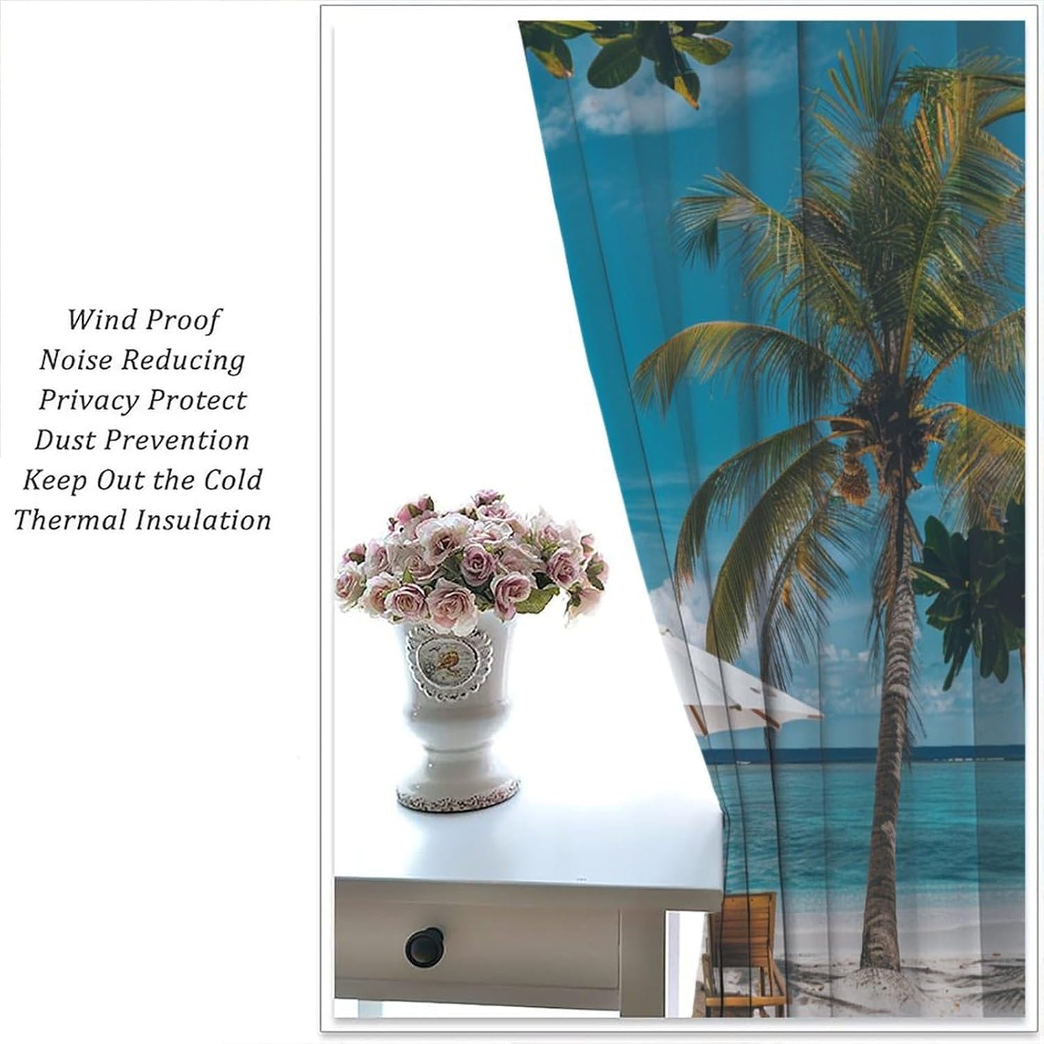 Beach Recliner Coastal Nautical Blackout Curtains for Living Room Bedroom, Ocean Plant Nature Window Curtains Rod Pocket Thermal Insulated Window Drapes， 2 Panels, Each 21" W x 45" L