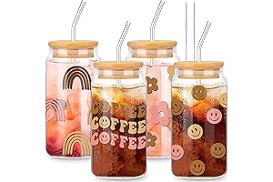 Whaline Vibrant Boho Glass Cup with Bamboo Lid Set