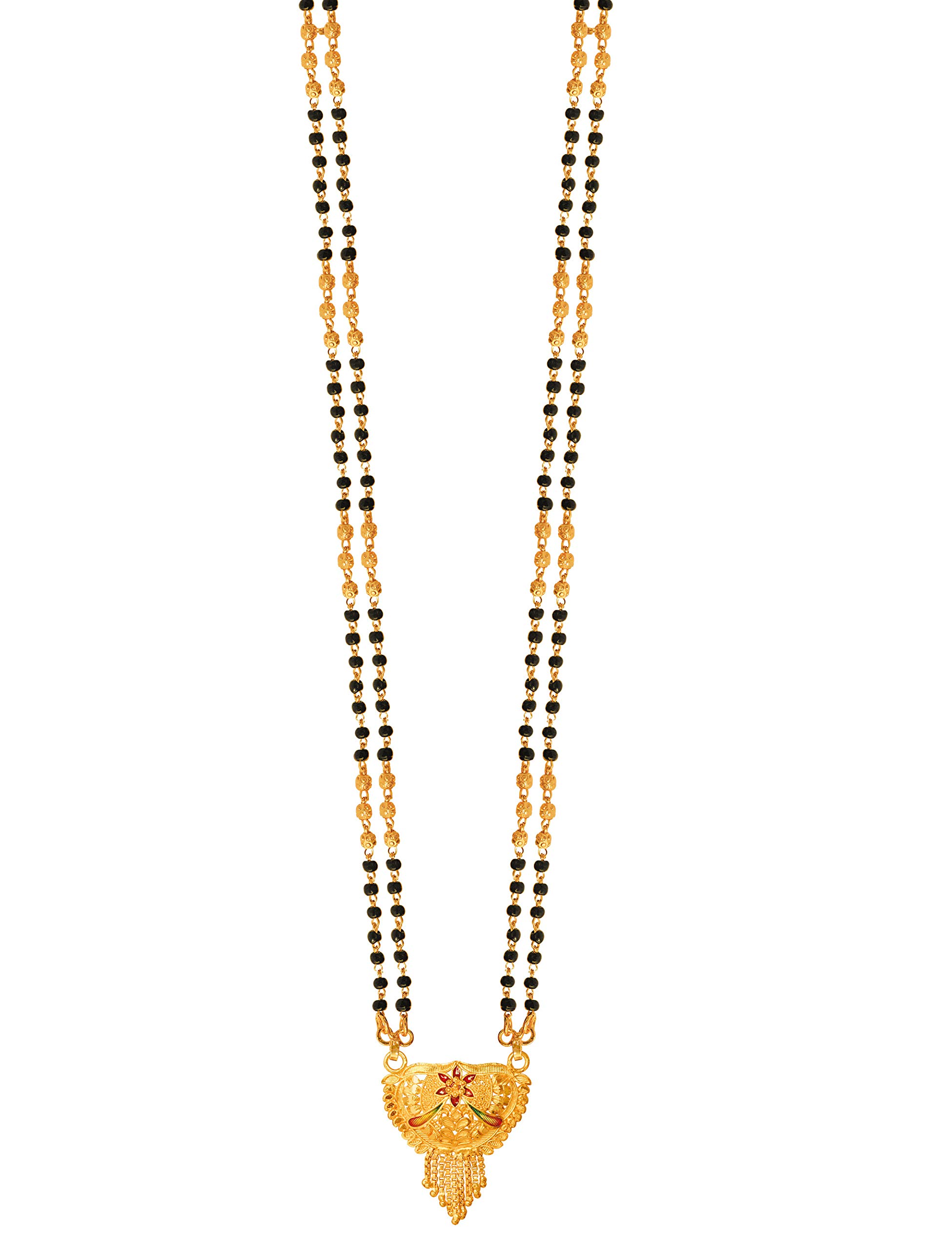 RADHEKRISHNA Alloy Material Beautiful Long Fold over Head Mangalsutra with Golden Small Earrings for Women (Golden, Black, 24 Inch) (B08BK2XBQ3) Amazon Price History, Amazon Price Tracker