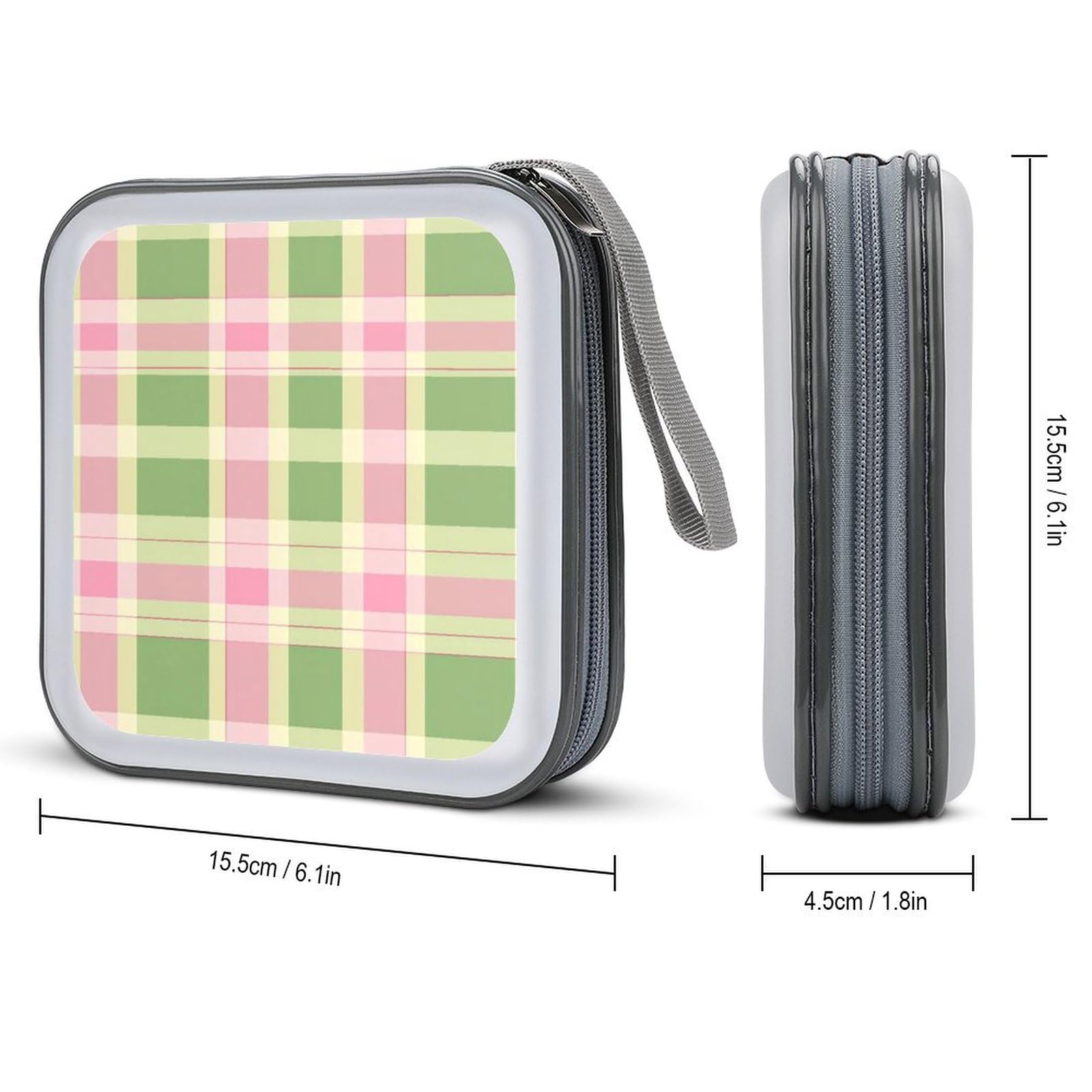Green Pink Plaid CD Case Plastic DVD Case Holder Wallet Disc Storage Organizer for Car Travel