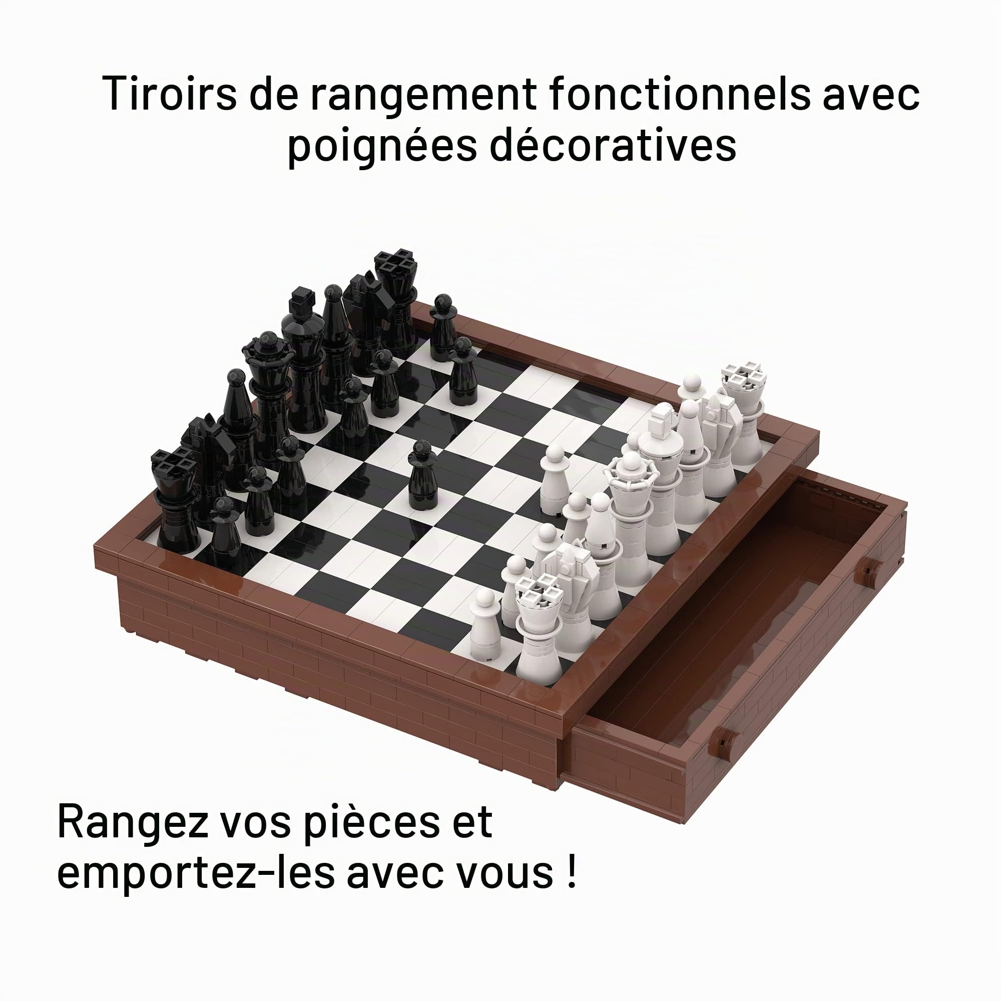 Jeu d'Échecs De Blocs de Construction - 1 024 Pièces Construisez Le Vôtre | Parfait pour les amateurs d'échecs et les constructeurs qui aiment les projets pratiques et les jeux de société classiques