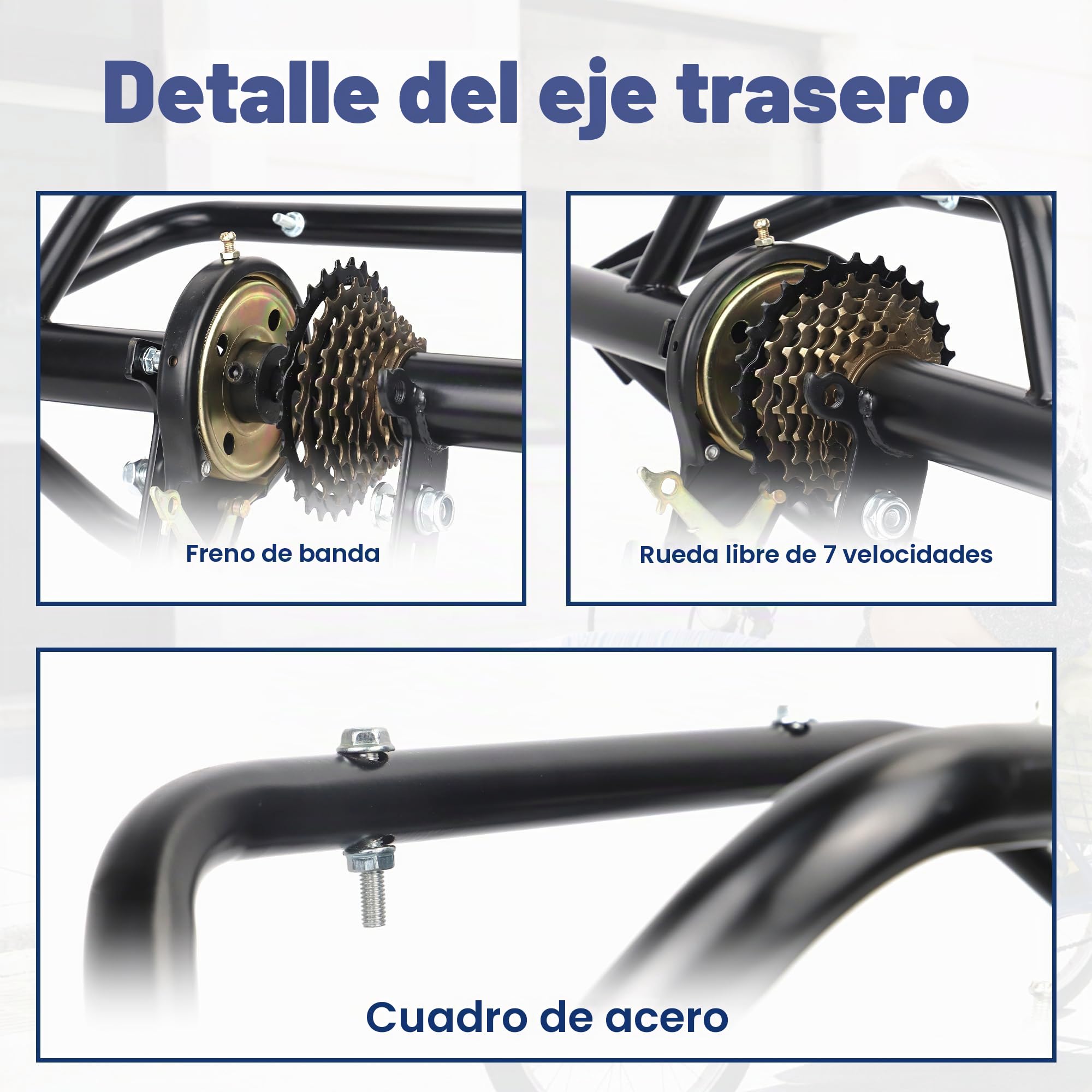 Eje trasero de triciclo, kit de conversión de triciclo de 7 velocidades, eje de 5/8 pulgadas (15.8 mm), marco negro o blanco. Esta pieza de triciclo es adecuada para bicicletas o motocicletas de