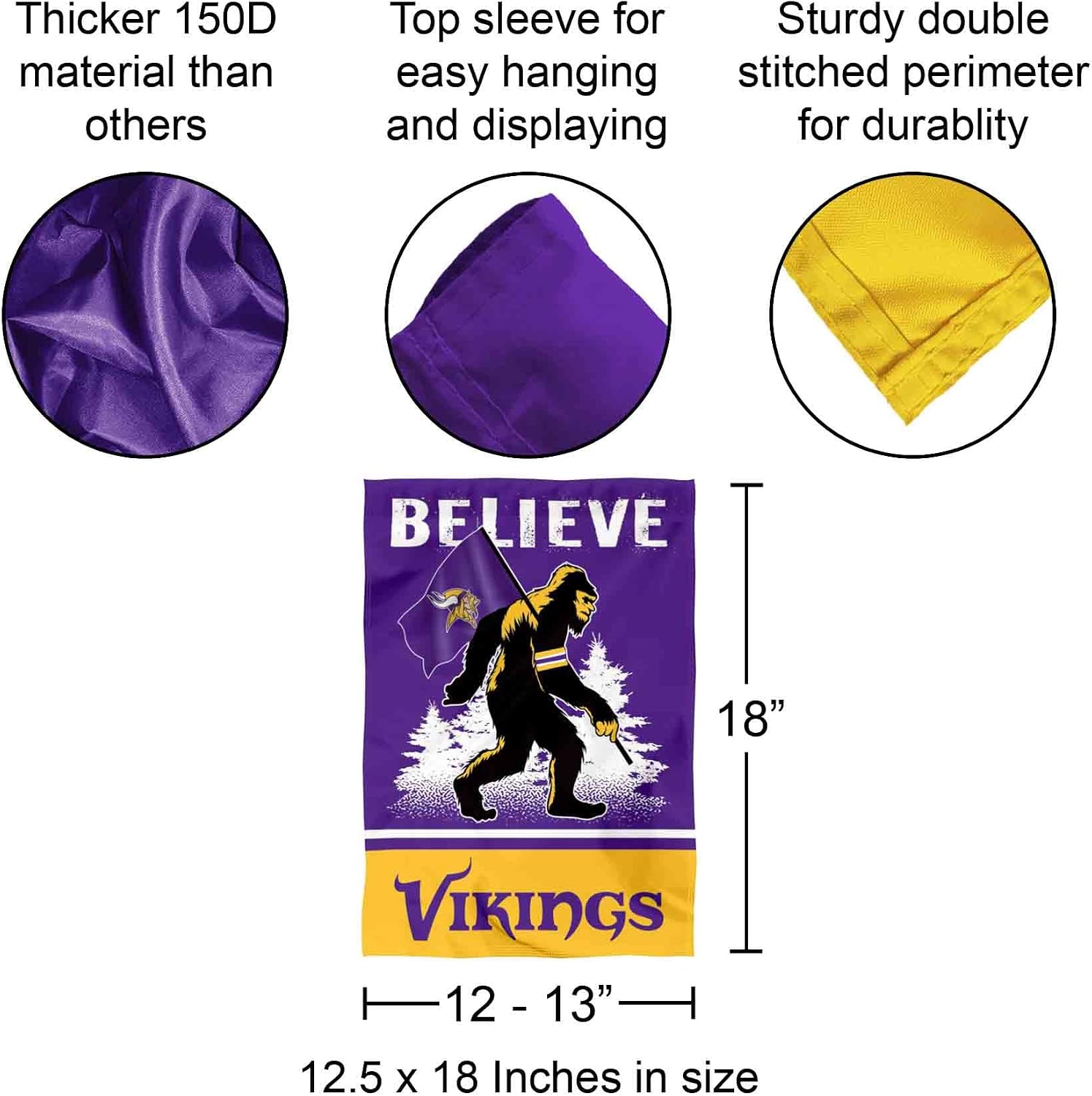 WinCraft Minnesota Vikings Bigfoot Sasquatch Believe Yard Garden Banner Flag