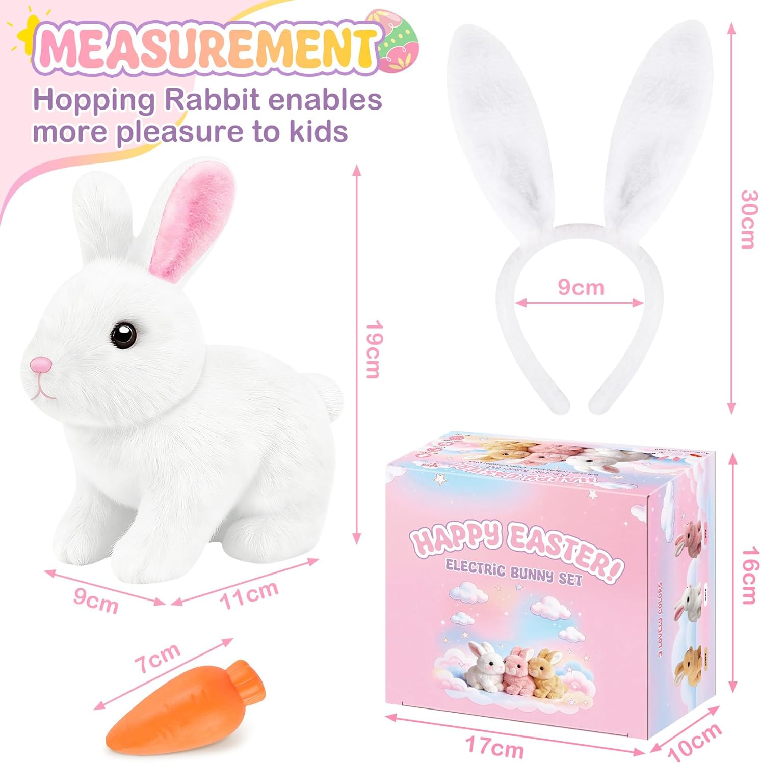 Realistic Bunny for Kids - Interactive Hopping Bunny Toy Set with Bunny Ears, Electric Lifelike Robot Rabbit that Move, Walking Barking and Wagging Tail Bunby Stuffed Animal with Sounds,White