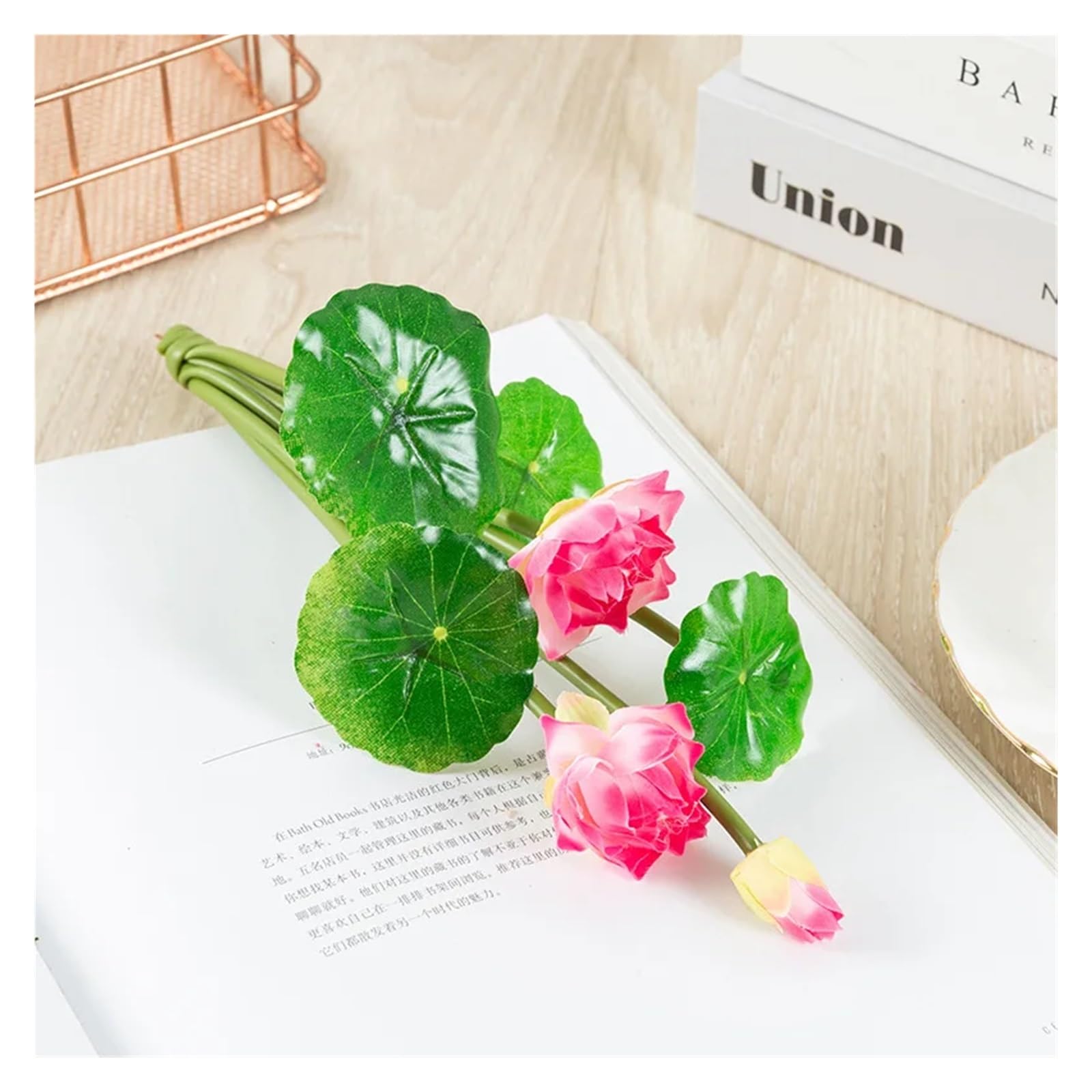DUNSBY Artificial Lotus 27cm Long Lotus White Pink Artificial Flower Lifelike Water Lily Micro Landscape for Wedding Pond Garden Fake Plants Decoration(Rose red)