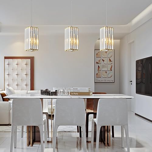 Miniatura 2 de Lámpara colgante moderna cromada rectangular de iluminación colgante mini candelabros de cristal, lámpara colgante ajustable para cocina, isla,