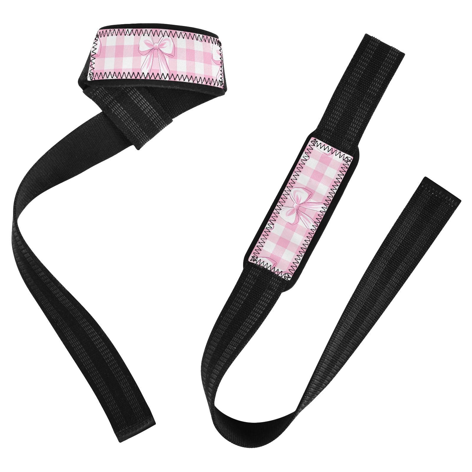 STAYTOP Cute Pink Bows Wrist Straps for Weightlifting,Lifting Straps with Neoprene Cushioned Wrist Padded and Anti-Skid Silicone for Strength Training,Bodybuilding,Deadlifting