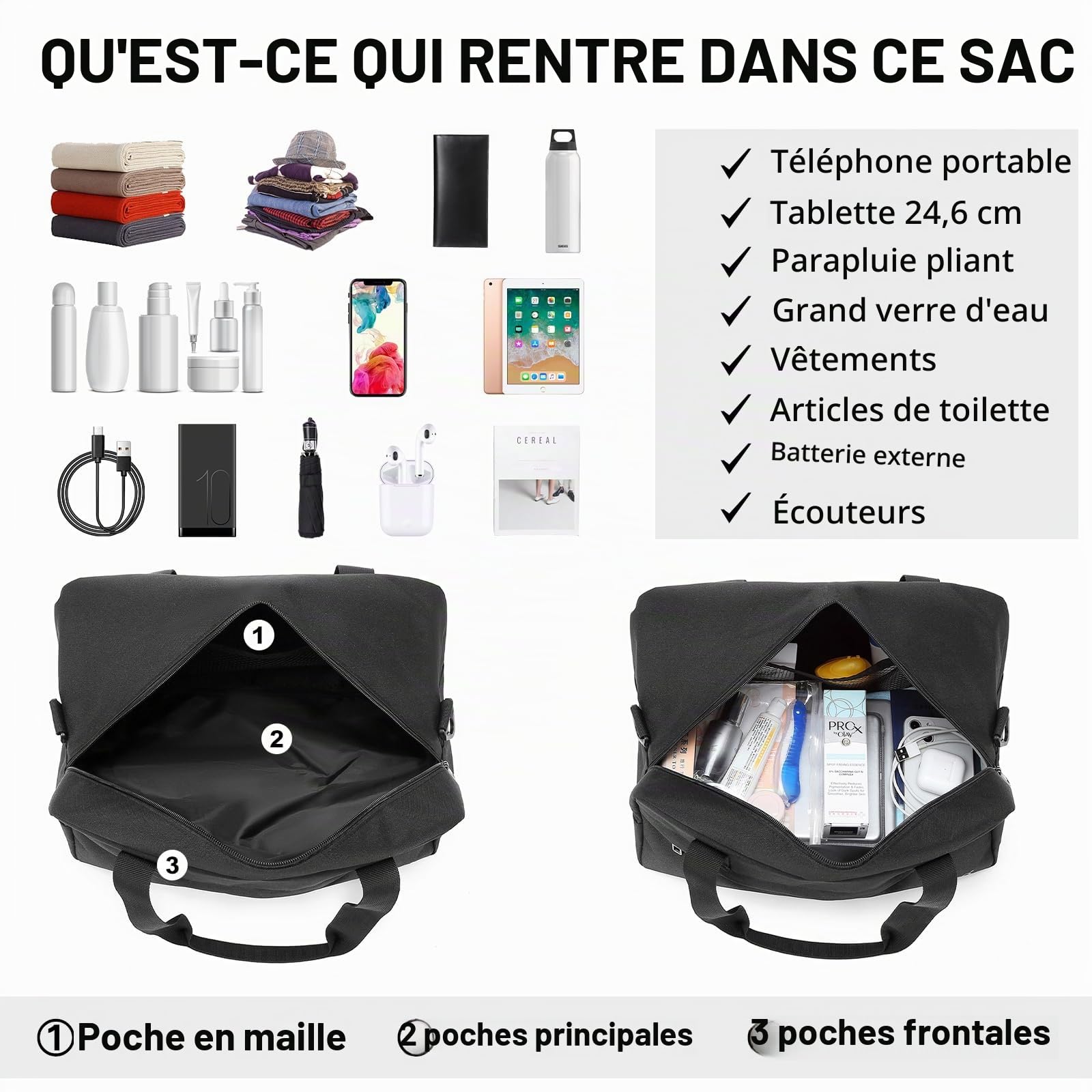 Kono Sacs de Voyage Easyjet 35x20x20, Bagage à Main Cabine sous Le Siège, Valise Weekend pour Homme et Femme, Léger Transport Imperméable, Sport et Polochon Fourre-Tout