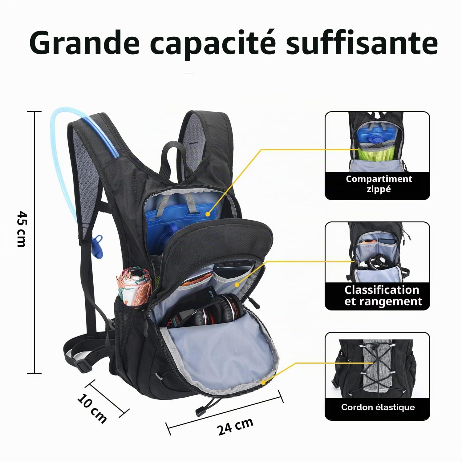 Sac d'hydratation avec vessie d'hydratation 2L, Sac à Dos de vélo Sac à Dos d'eau pour la randonnée, Le vélo, Le Camping, Le vélo, la Course ou Le Ski