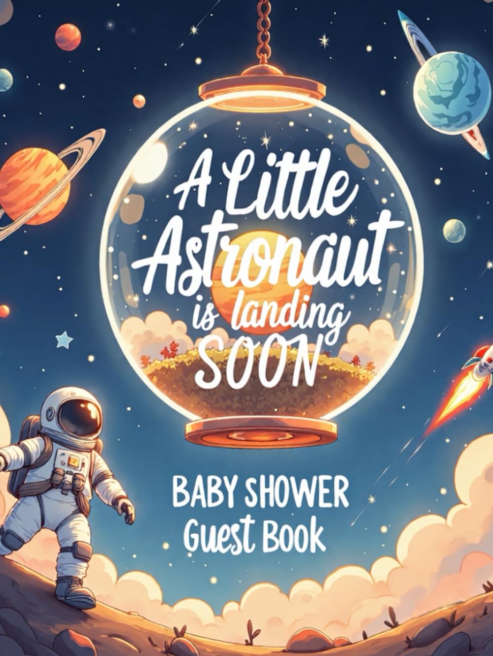 A Little Astronaut is Landing Soon Baby Shower Hardcover Guest Book: Cute Outer Space Galaxy Astronaut - Themed Keepsake with Guest Sign-In Pages, Advice Notes & Gift Log for Boys or Girls      Hardcover – September 18, 2025