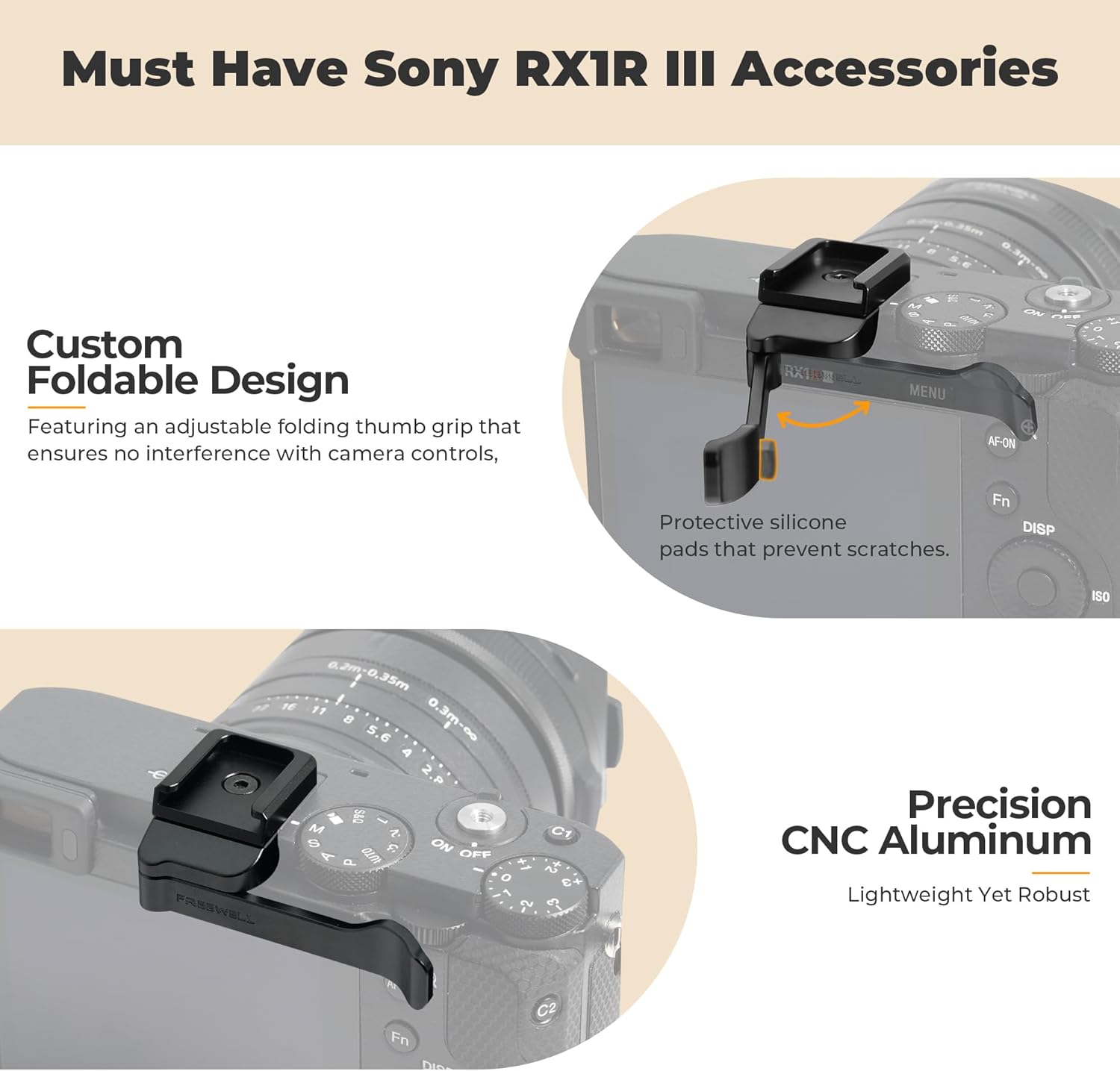 Freewell Thumb Grip for Sony RX1R III with Cold Shoe Mount (Black) - Image 4