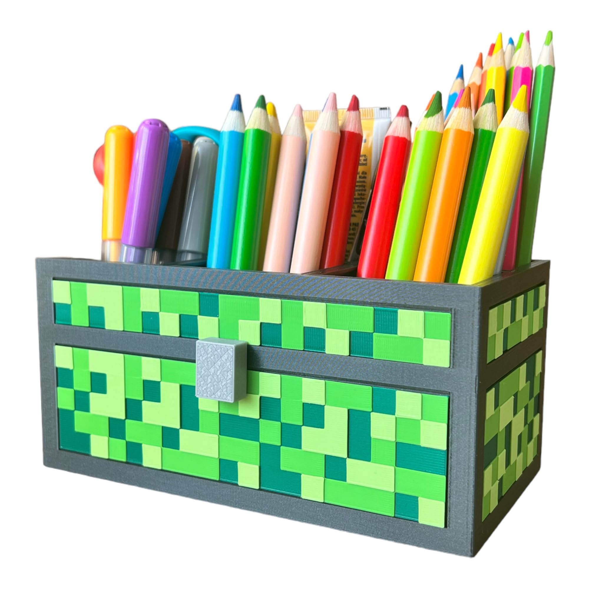 Organizer für Buntstifte im Pixel-Blockdesign – Schreibtisch-Organizer für Kinder, ECO Stiftehalter (Grün)