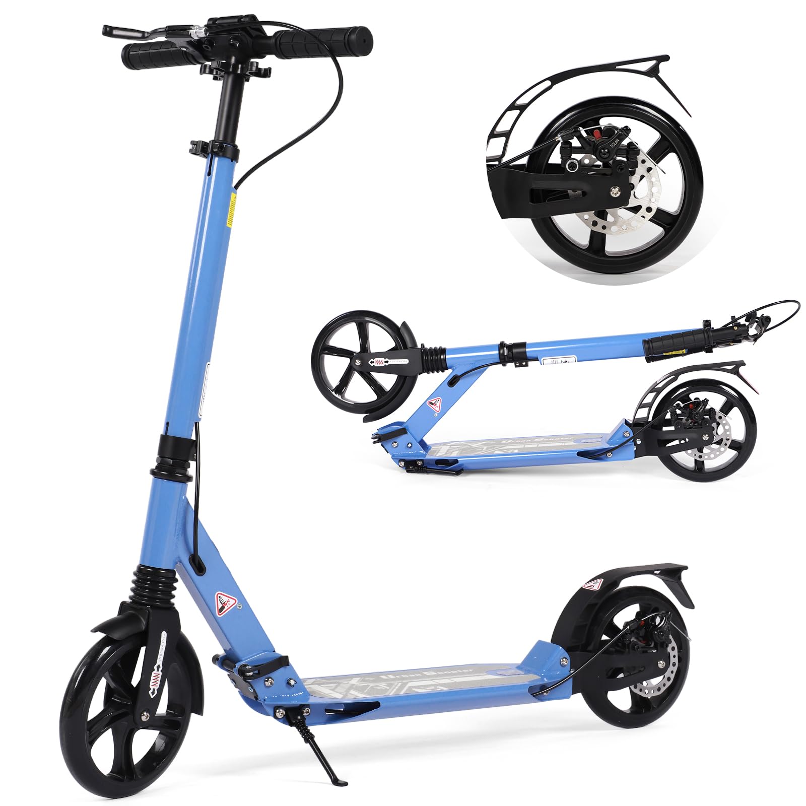 H.yeed Kick Scooter for Kids Ages 8-12 and up, 200mm Big Wheels for Adults with Disc Brakes, Adult Scooter with Carry Strap and Double Shock Absorption, Foldable Scooters for Teenagers 11-15 (Blue)