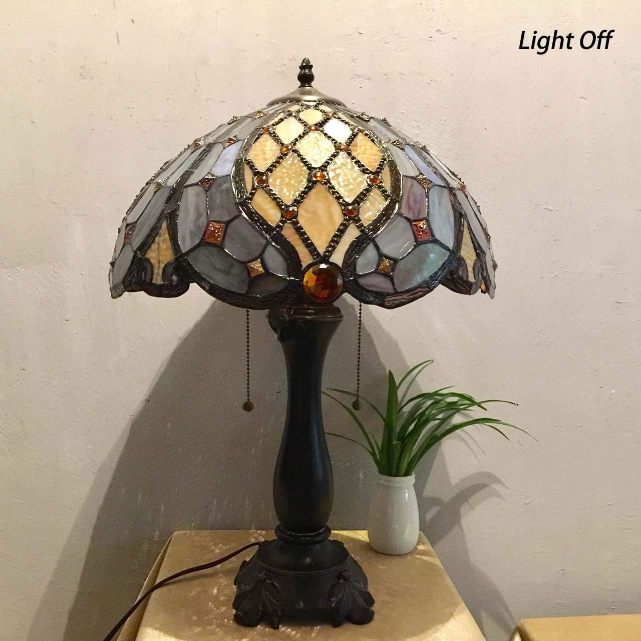 Bieye L10818 Baroque Tiffany Style Stained Glass Table Lamp, Antique Lamp Base for Living Room Bedside Home Decoration, 16 x 24 inches