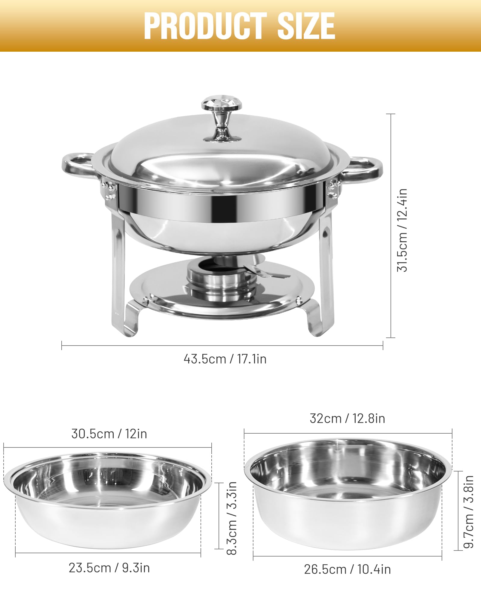 Speisenwärmer 6L Warmhaltebehälter Essen Edelstahl, Chafing Dish Buffet | 2PCS Runder warmhalteplatte grillgut für Partys Geburtstage Feiertage Kirchenveranstaltungen, Silber