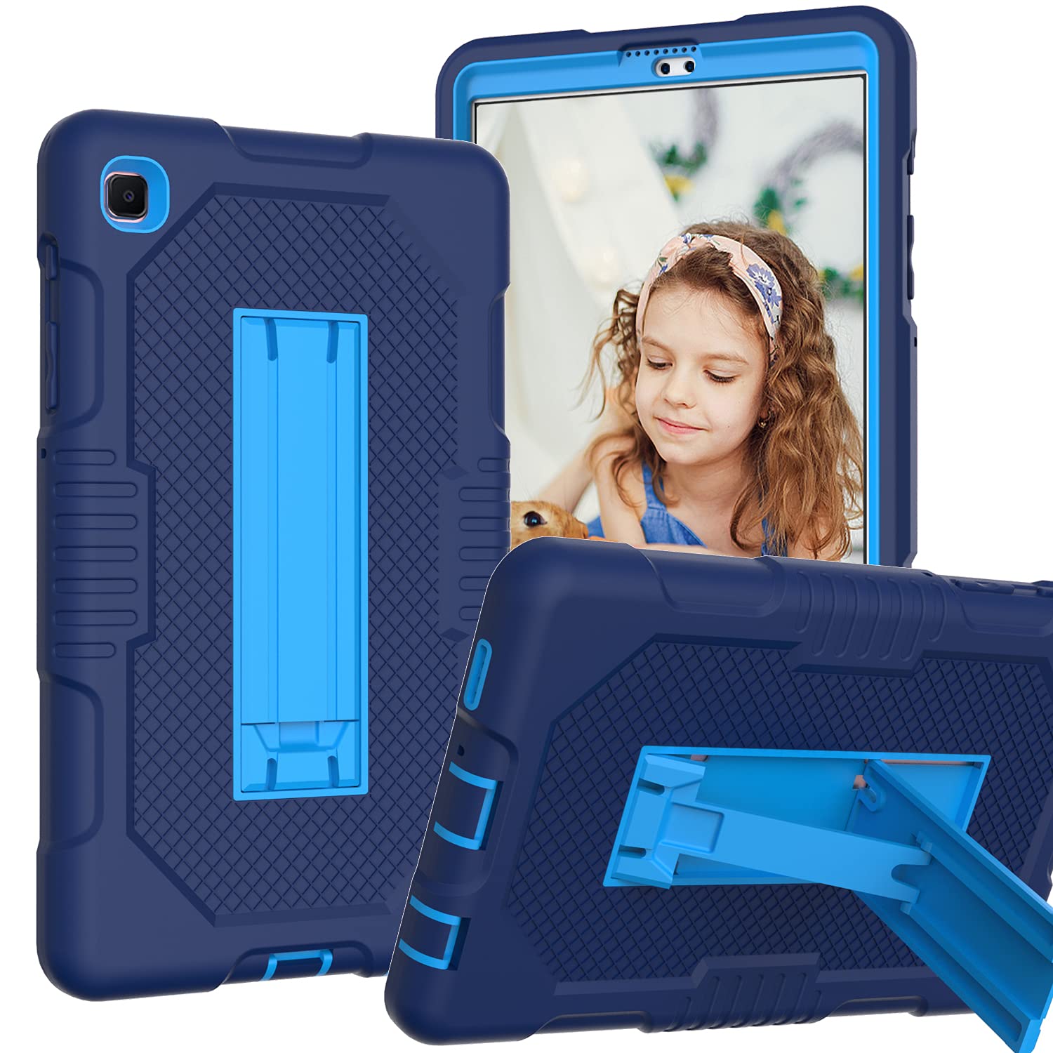 U/S HBS Case Compatible with Samsung Galaxy Tab A7 Lite 8.7 Tablet 2021 T220/T225,Resistant shockproof protection Silicone + PC 3-In-1 / Tough Armor/Support-NAVYBLUE+BLUE