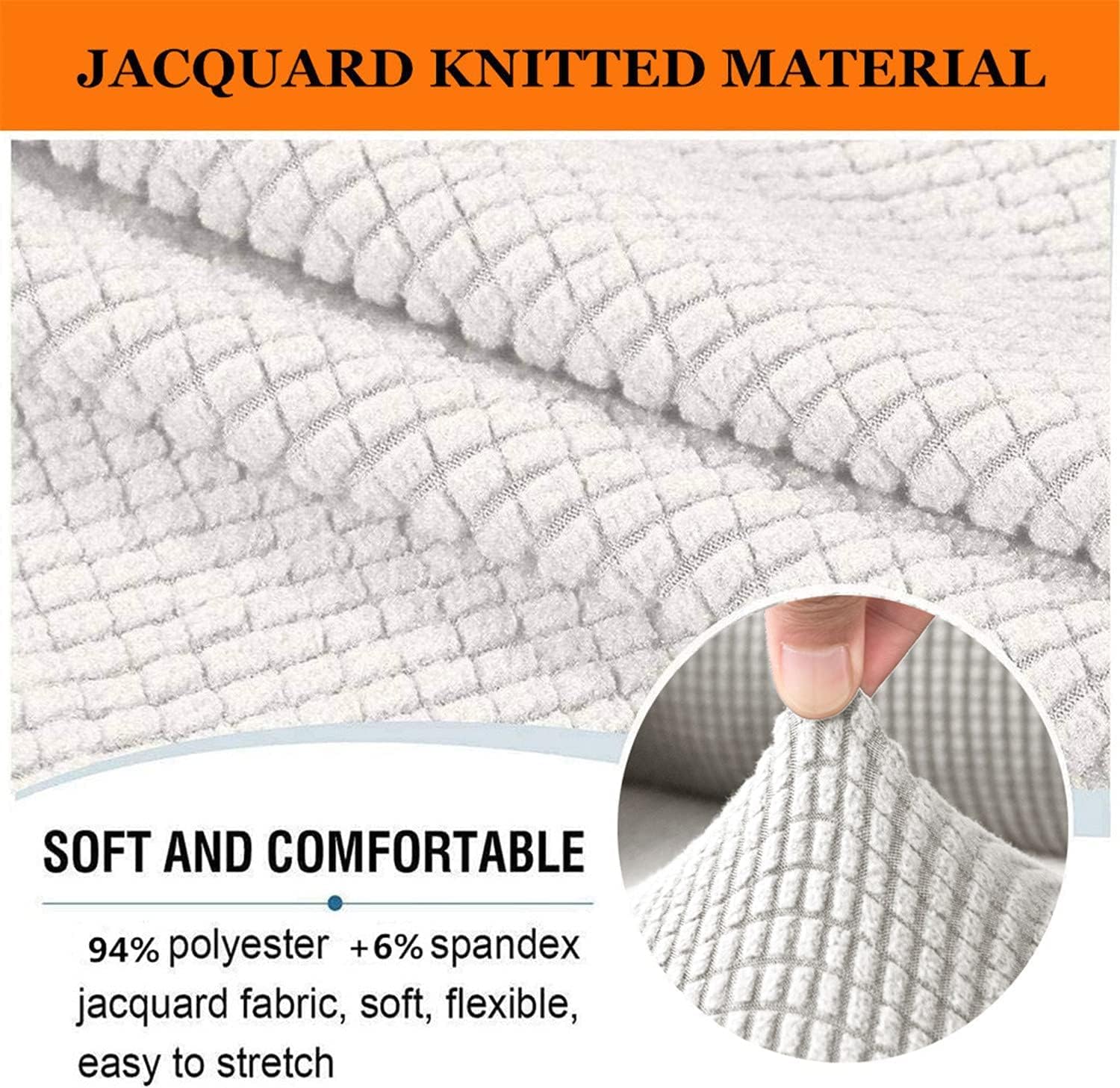 Sofa Cover Sets with Separate Backrests and Seater Cushions, Sofa Slipcover Anti-Slip with Elastic Band, Stretch Jacquard Furniture Protector (Color : White, Size : 3 Seater(185-235cm))