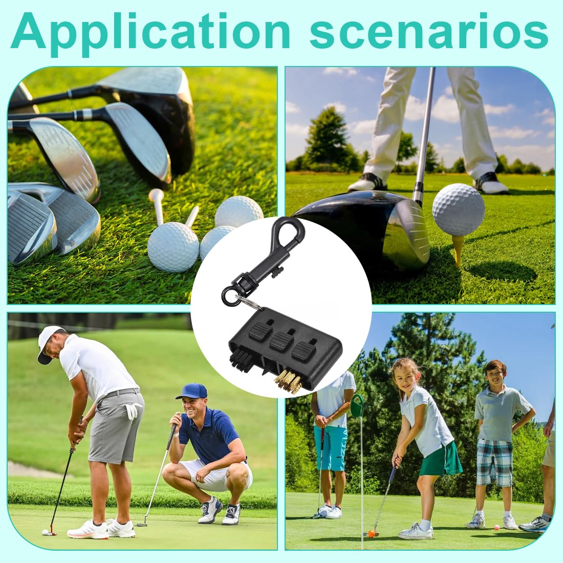 EIH 2 Pcs 3 in 1 per Mazze da Golf,Pulitore di Mazze da Golf,Strumento di Pulizia Multiuso,Spazzola per la Pulizia Delle Scanalature Delle Mazze da Golf,Kit per la Pulizia Delle Scarpe,Con Portachiavi