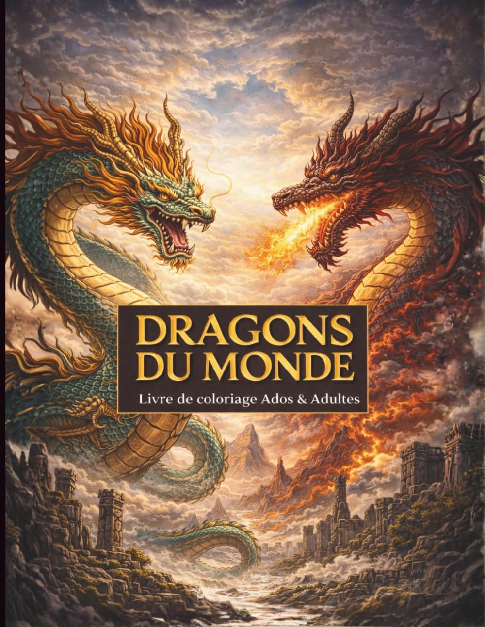 DRAGONS DU MONDE: Livre de coloriage pour adolescents et adultes. Dessins de dragons à colorier pour se relaxer et stimuler la créativité. Illustrations scènes fantasy détaillées.