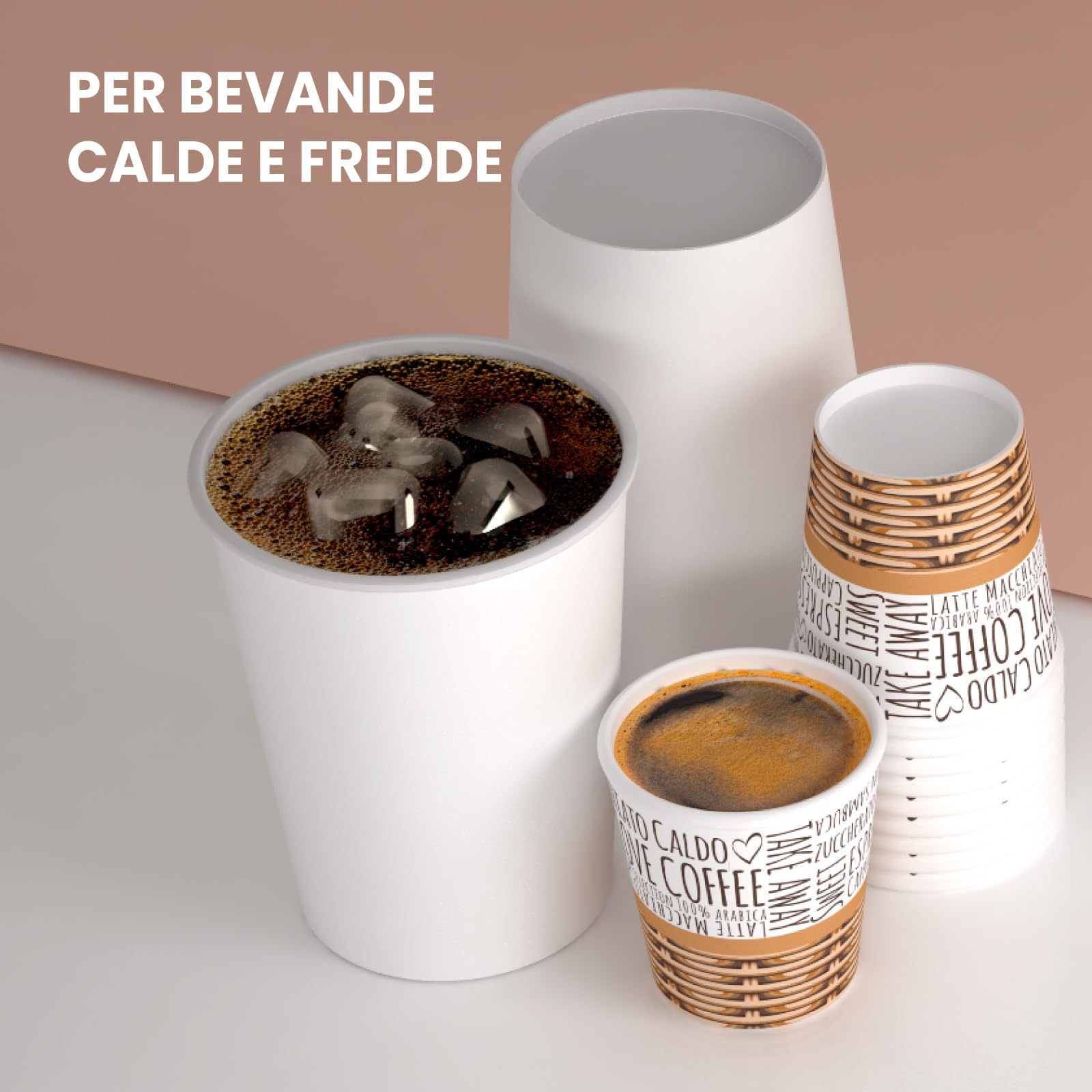 Eurocali Kit 1000 Bicchierini in Carta Fantasia SweetCUP 65ml per Caffè + 1000 Bicchieri in Carta Bianchi 200ml da Asporto Bevande Calde e Fredde Sweet Mix Ecologici Biodegradabili Monouso
