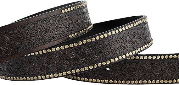 Western Riemen voor Dames Heren Cowboy Cowgirl Country Bezaaid Lederen Riemen met Gespen voor Jeans Broek Rodeo - 38mm Breed,zwart,115cm/waist:38~40