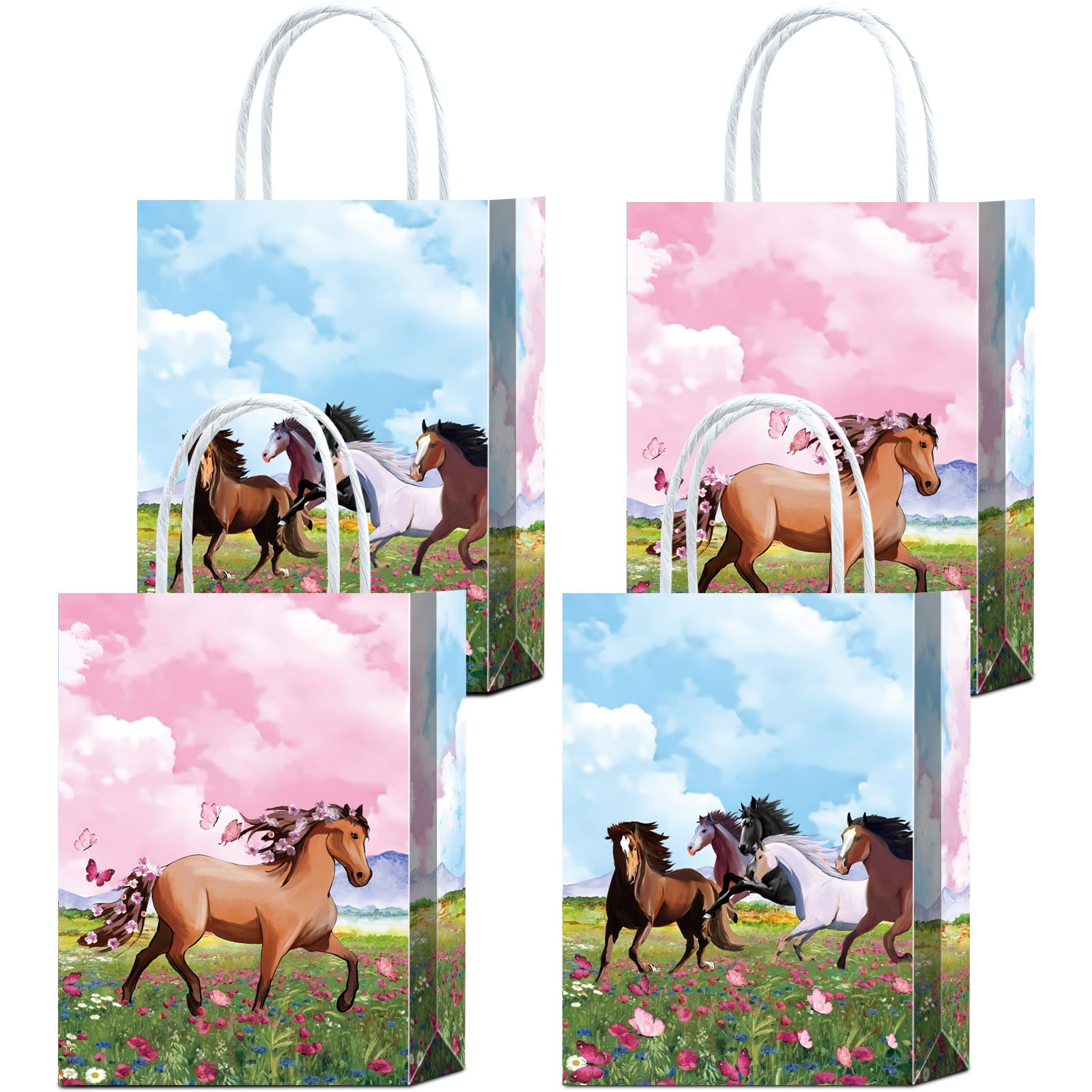 16 Pieces Horse Goodie Bags for Birthday Party Supplies, Gift Snacks Treat Candy Favors With Handles for Western Cowboy Cowgirl Theme Farm Party