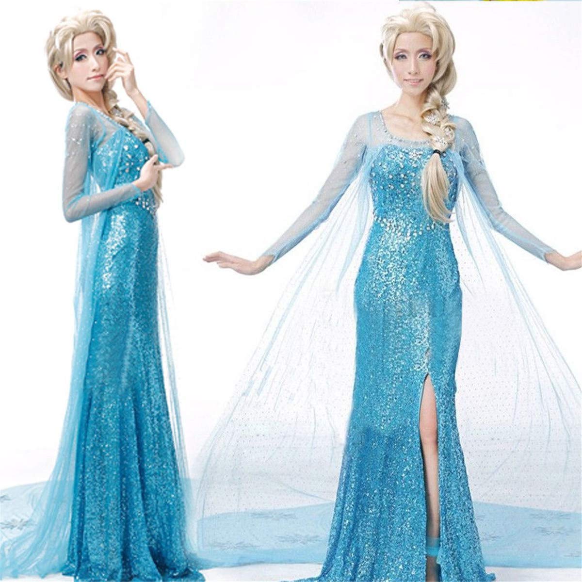 LOBTY Femme Robe Deguisement de Princesse Longueur De Plancher Encolure Ronde Sequin Robe Adulte Longue Robe De Soirée De Noël Halloween Robe De Fête Mardi Gras Carnaval Déguisement Cosplay Robe S-XXL