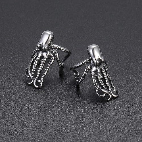 Miniatura 4 de Aretes de oreja de pulpo para orejas no perforadas, aretes de acero quirúrgico para mujer, aretes falsos para hombre, Metal