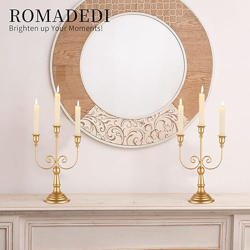 Miniatura 7 de Romadedi Portavelas dorados de 3 brazos de 11.8 pulgadas, portavelas de boda para fiesta temática, centro de mesa, decoración de comedor,