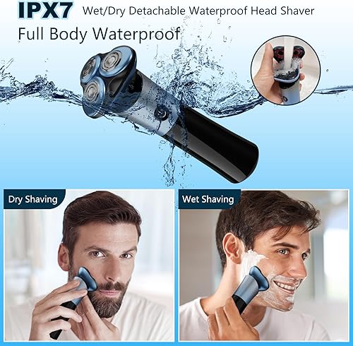 Miniatura 5 de Maquinilla de afeitar eléctrica para hombres, afeitadoras eléctricas 4 en 1 IPX7 para hombre en seco y húmedo 3D rotativas para afeitar, recortadora