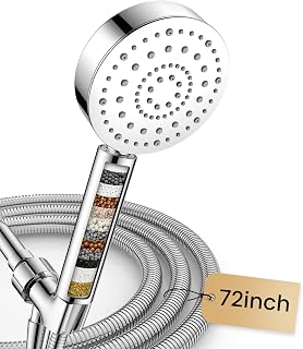 FEELSO Metal High Pressure Shower Head with Handheld, 6 Spray Showerhead with Filters for Hard Water - Remove Chlorine, Reduce Dry Itchy Skin