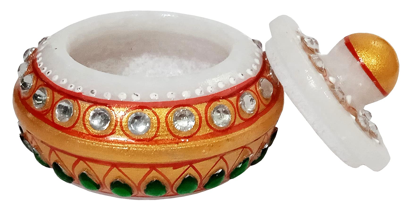 Purpledip Marble Decorative Box: Small Box For Sindoor/Kumkum, Prasadam, Or Rings, Small Jewelery Items, Use as Ring Proposal Box (12352) - Image 4 thumbnail