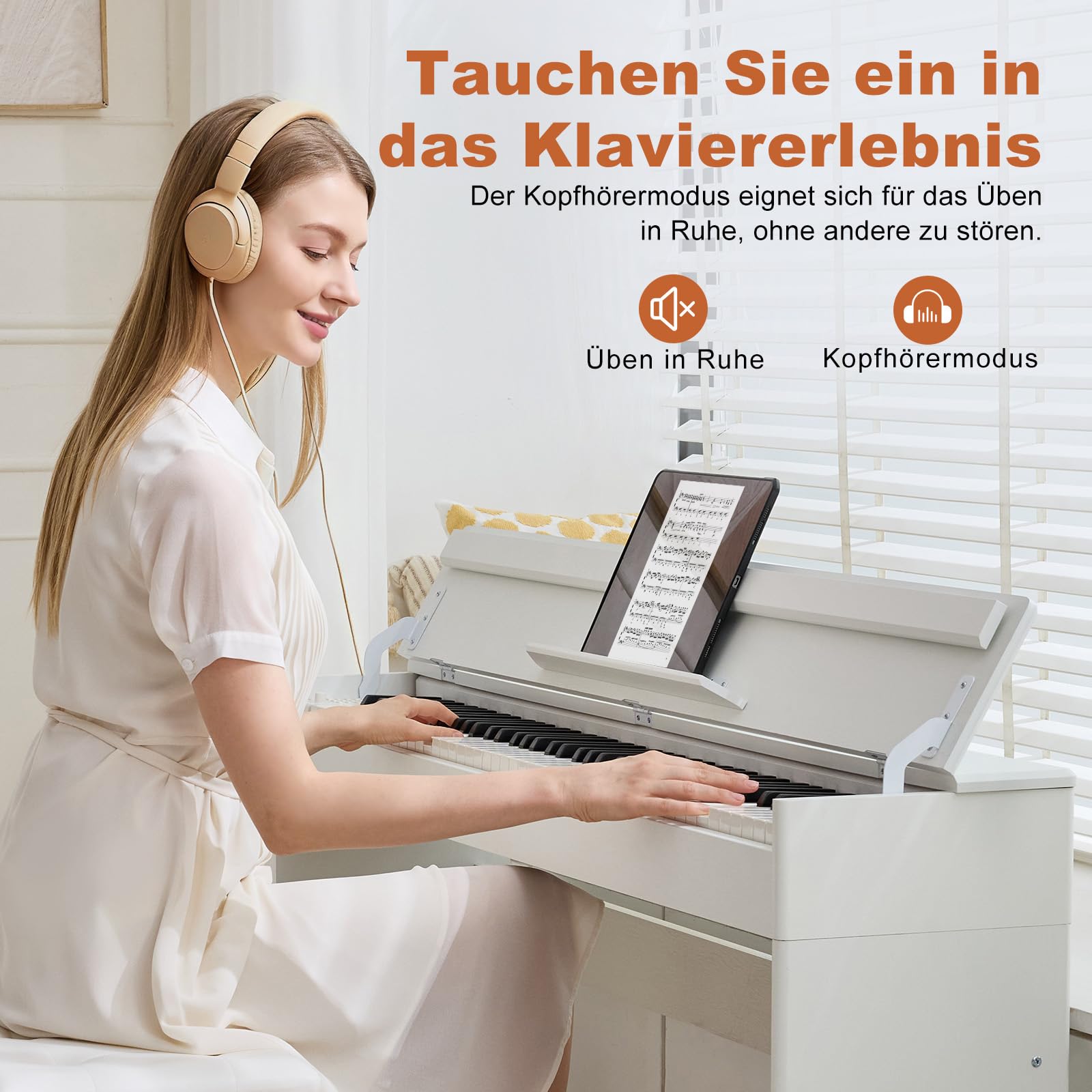 Piano digital MUSTAR de 88 teclas, teclado con tacto semi-ponderado con USB/MIDI y Bluetooth, cubierta semi-abierta, piano electrónico con unidad de 3 pedales, altavoces estéreo, 800 tonos y 64