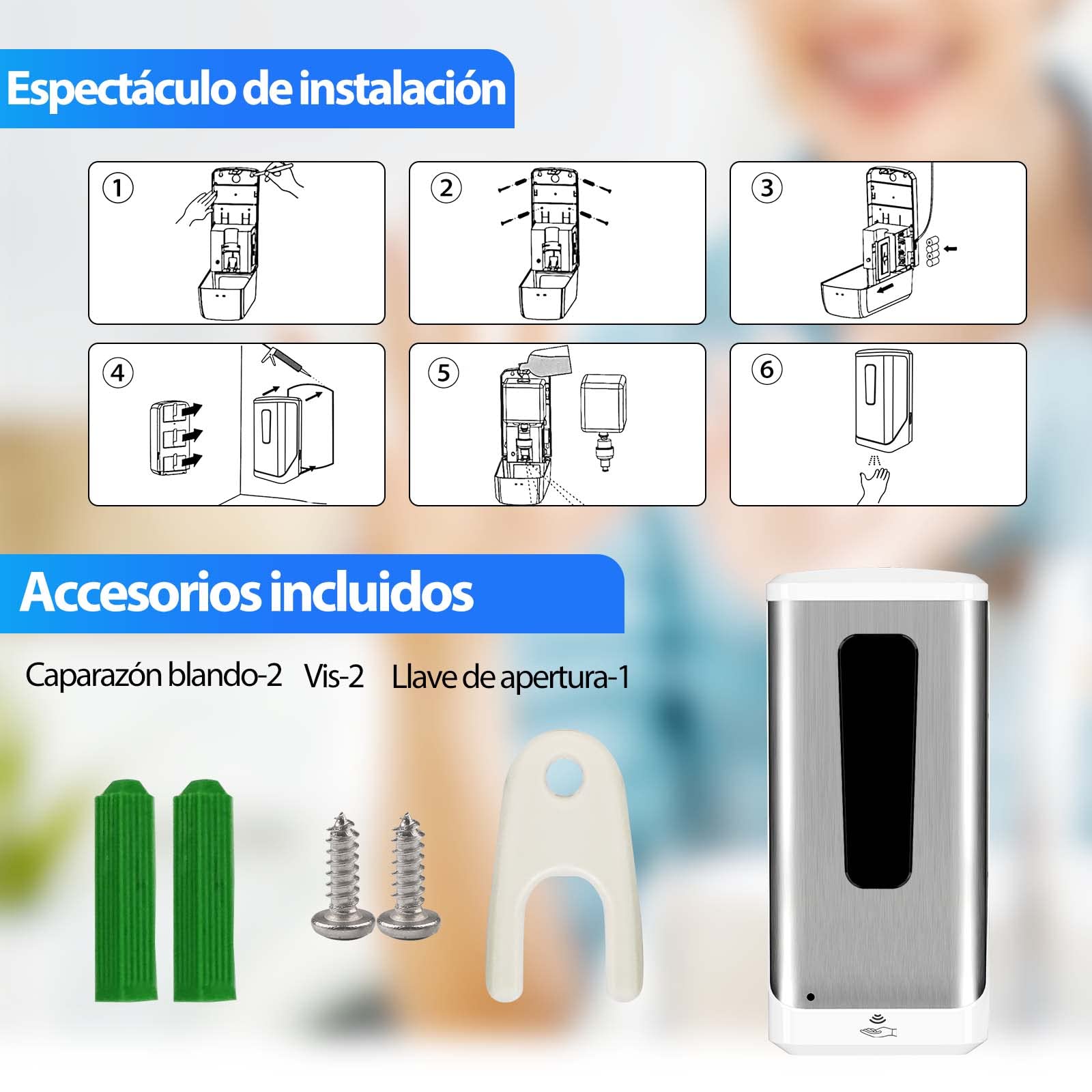 Dispensador de jabón automático de 1000 ml, dispensador de jabón automático de Pared para el hogar, Cocina, Hotel, Oficina, Restaurante, instalaciones de Salud