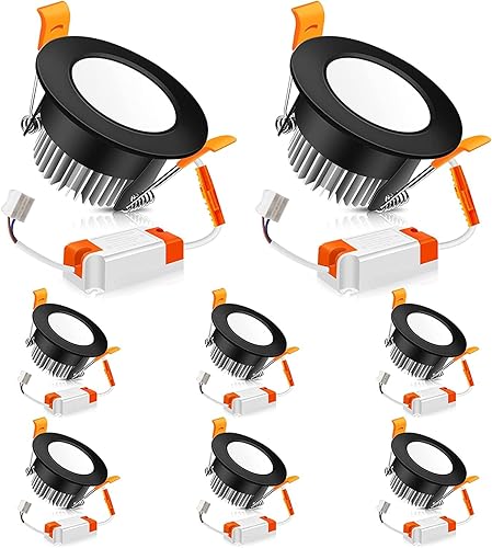Iluminación empotrable LED de 2 pulgadas, regulable, 3 W (equivalente a 35 W), luz blanca cálida de 3000 K, luz LED empotrable negra con controlador