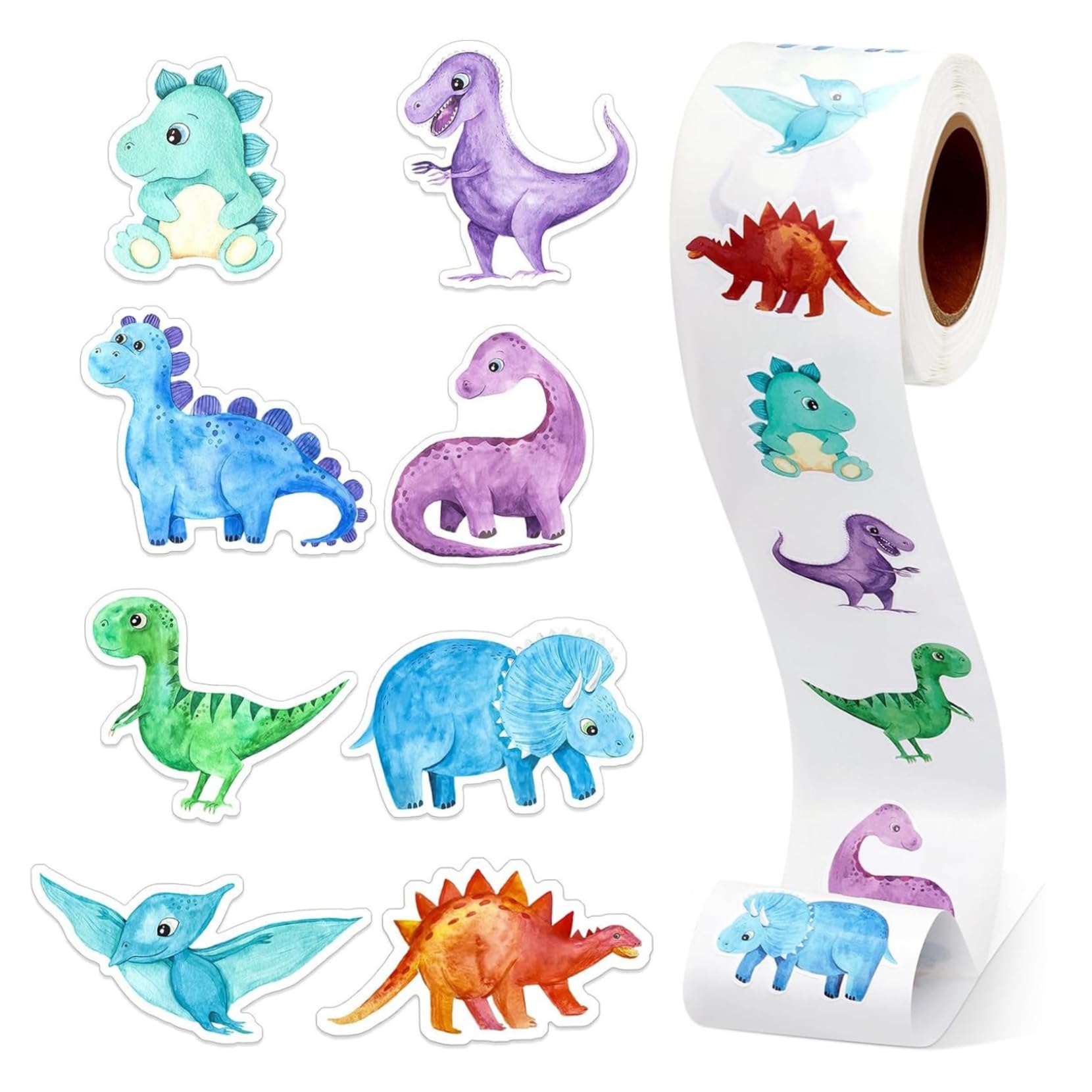 500Pcs/Roll Dinosaur Stickers, Self-Adhesive Dinosaur Stickers for Kids, Waterproof, Reusable Animal for Party Supplies, School Rewards, Birthday Favors for Kids