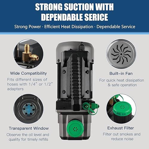 Miniatura 5 de Bomba de vacío PB Motor TECH 4.5CFM 13HP con juego de manómetros de CA R1234yf de 3 vías, detector de fugas, puede roscar, acopladores rápidos y más