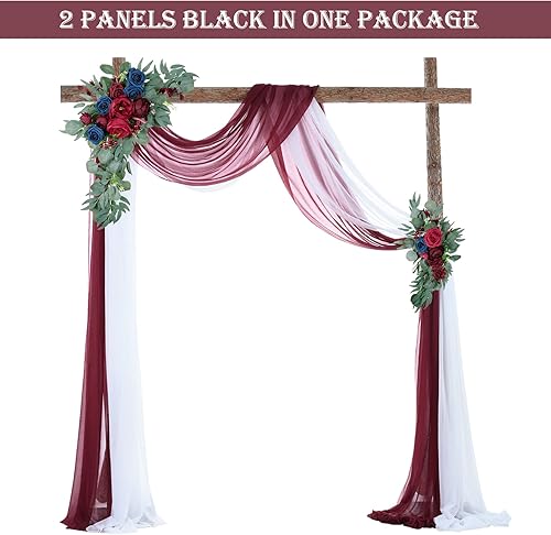 Miniatura 4 de CO-AVE Tela de cortina de arco de boda blanca y borgoña, 2 paneles de 28 x 19 pies, cortinas de tela para decoración de boda, ceremonia, fiesta,