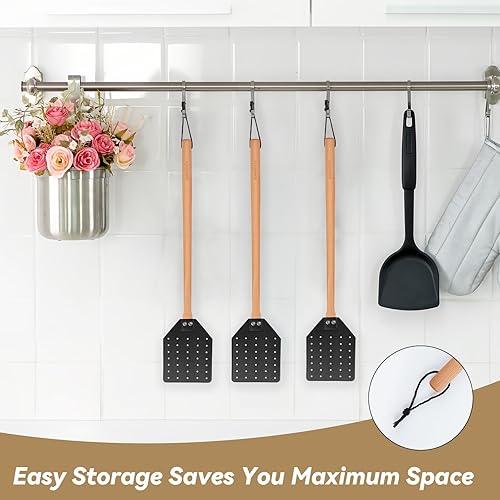 Miniatura 4 de BONUMVITA Fly Swatter Heavy Duty with Wooden Handle - (19.7") Fly Swatter with Hanging Rope Used Indoors Outdoor Leather Fly Swatter for Flies,