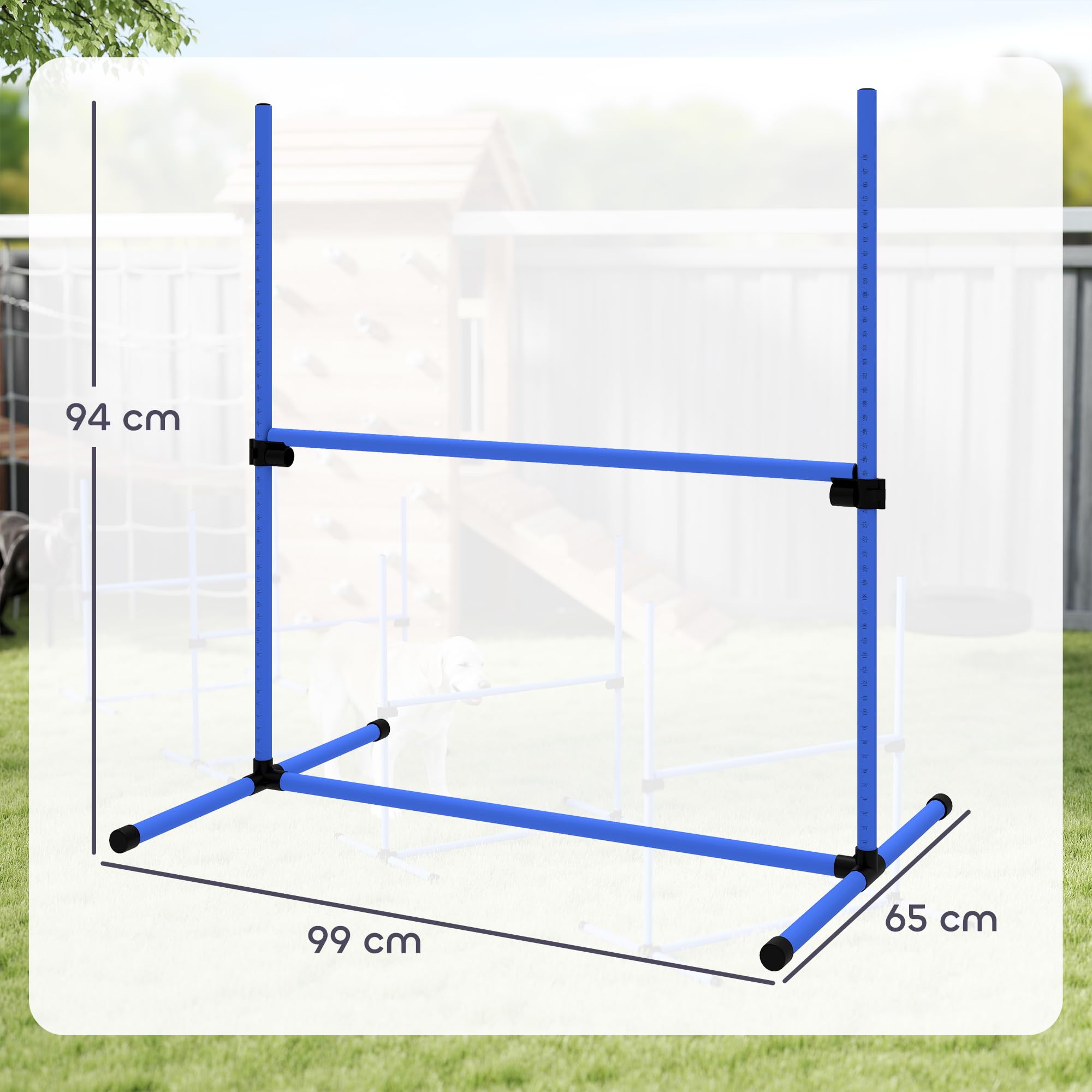 PawHut Set 4 Ostacoli Agility Dog Altezza Regolabile 99x65x94cm Blu con Borsa