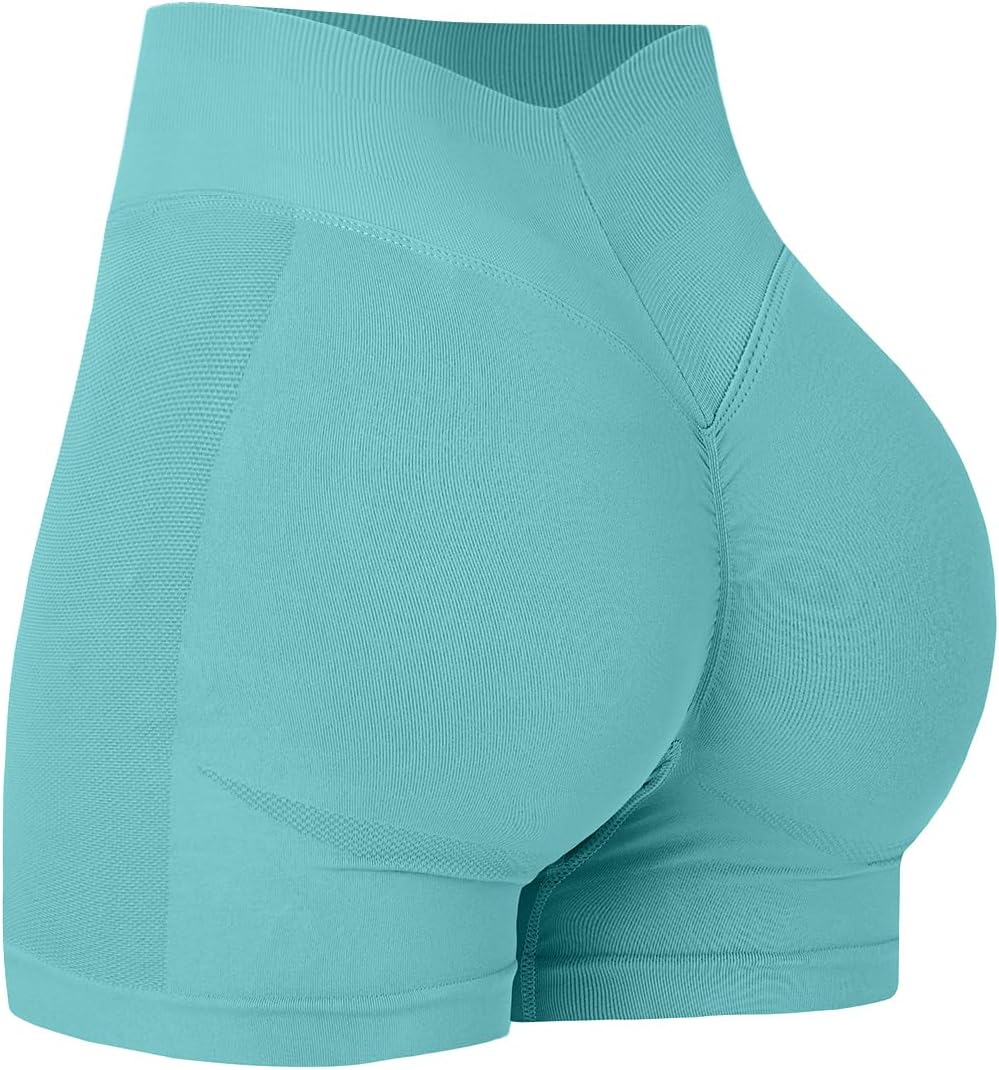 Women Workout Shorts V Back Seamless High Waisted Butt Lifting Scrunch Gym Yoga Biker Shorts