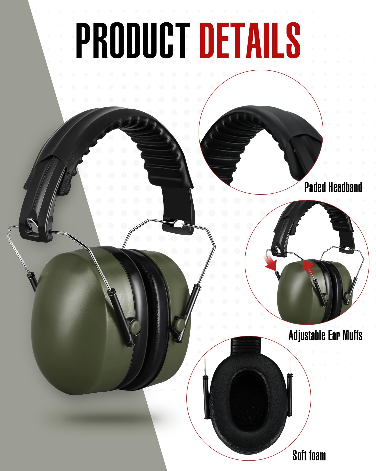 Copkim 12 orejeras de protección auditiva NRR de 28 dB, reducción de ruido, orejeras de protección auditiva (verde militar)
