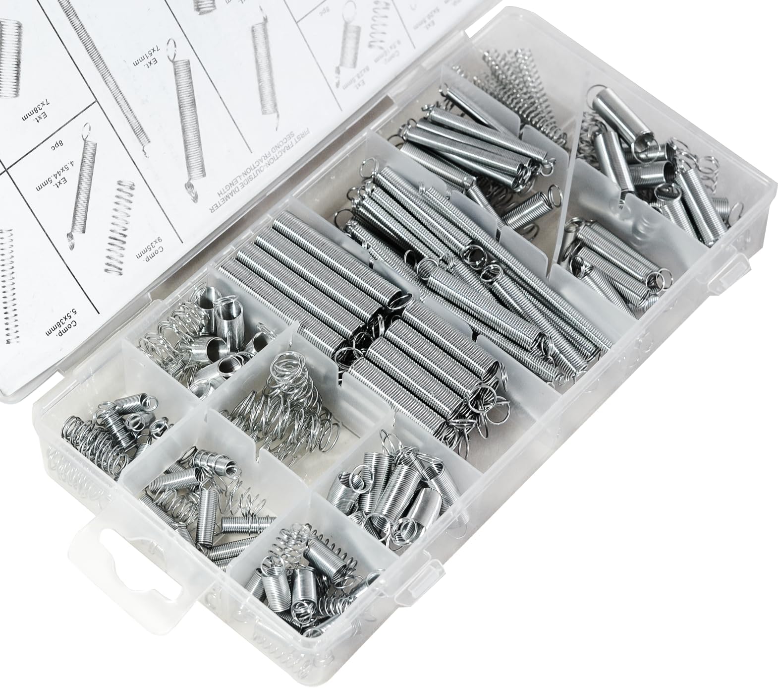 200-Pc Spring Assortment Kit | Zinc Plated Extension & Compression Springs | 20 Sizes for Home Repair & DIY (20-Sizes)