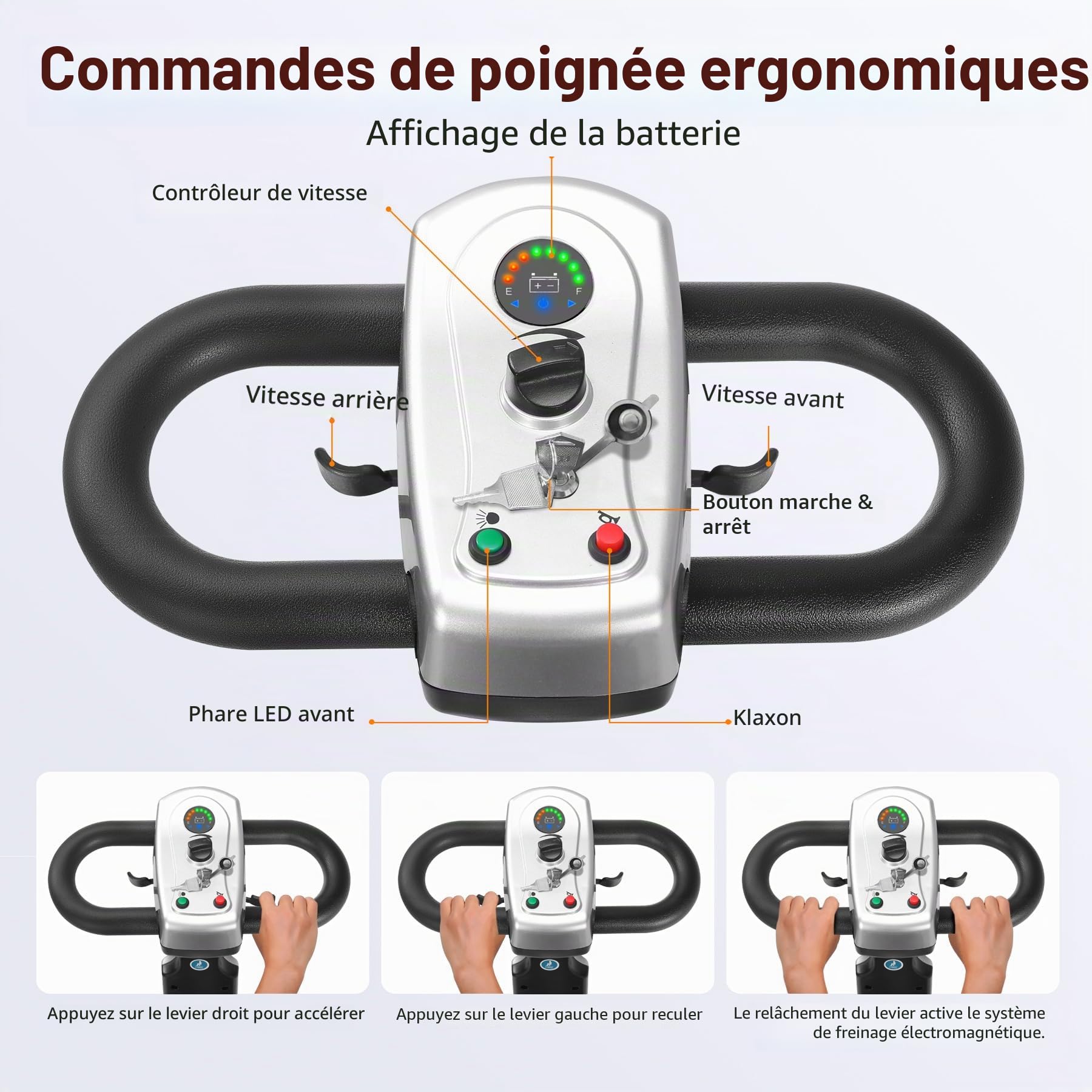 Scooter électrique pour seniors 22 km Scooter pliable à 4 roues avec panier Batterie légère Capacité de charge jusqu'à 190 kg Scooter électrique