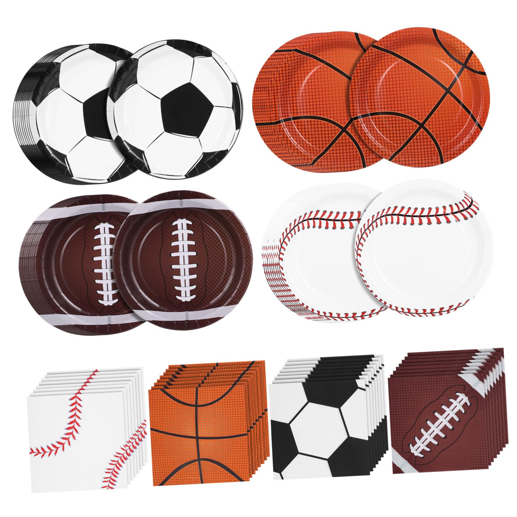 Assiettes et serviettes à thème sportif pour un goûter d'anniversaire